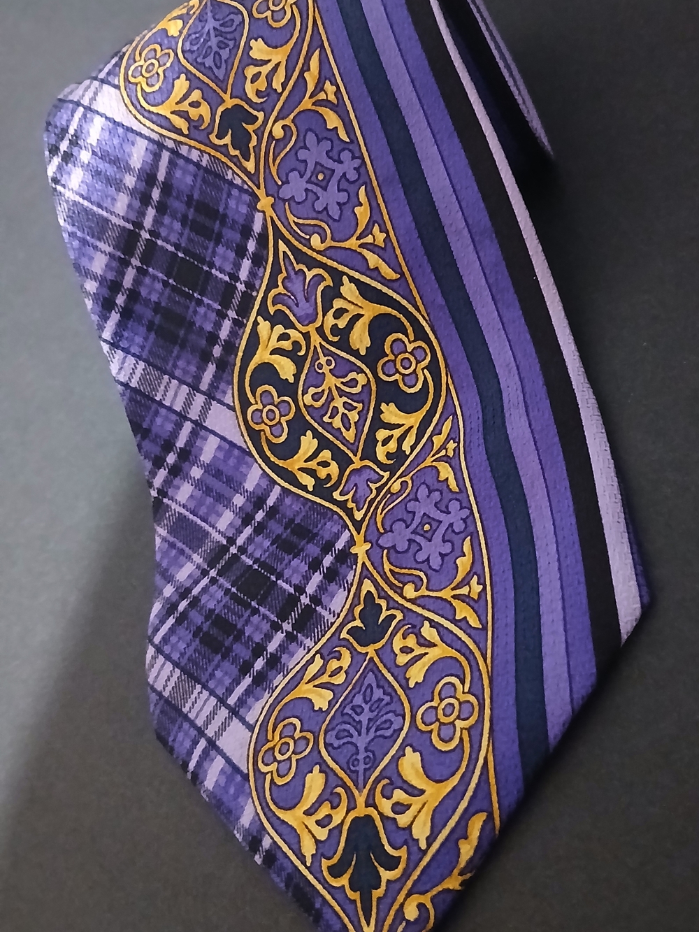 Authentic Vintage Gianni Versace 100% Silk Plaid Tie - Baroque Motif
